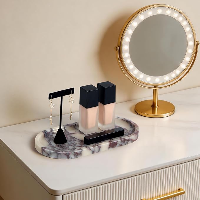Luxury Natural Oval Marble Tray – 9.8 x 4.9-Inch Calacatta Viola Stone Vanity Tray, Small Catchall Organizer for Jewelry Perfume Keys, Decorative Trinket Tray for Bathroom Coffee Table & Dresser