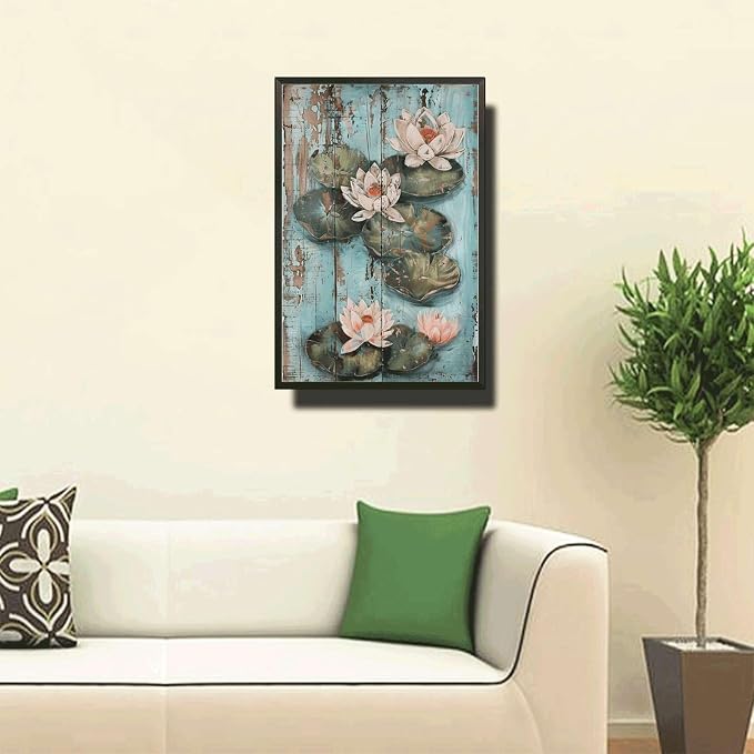 Metal Sign Tin Sign Vintage Wall Art Rustic Serenity Water Lilies Tin Sign for Easy Installation Weather Resistant Design and Vintage Metal Sign for Bar 12×16 Inches with Metal Frame