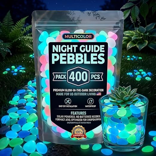 Glow Colorful in the Dark Garden Rocks – Night Guide Stones for Yard, Walkways, Fish Tanks & Landscaping, Luminous Outdoor Decorative Pebbles for Aquarium, Pathway, and Garden Decor (400, Rainbow)