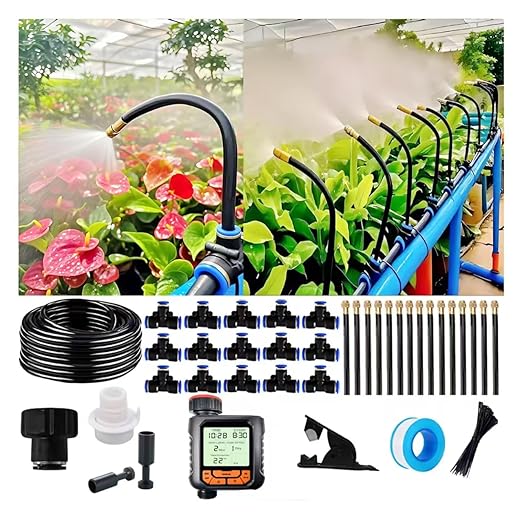 Drip Irrigation Kit Automatic Watering System for Potted Plants, 360 Degree Adjustable Copper Micro Sprinklers, Quick Connect Tubing Fittings for Garden, Lawn, Patio, Balcony (65 FT)
