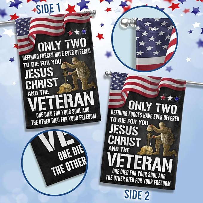 FLAGWIX American Flag - Veteran Flag, 3x5 ft. - Patriotic Artwork, Double Sided, UV Fade Resistant, Red, White, Blue - 29.5" x 39" - Indoor/Outdoor