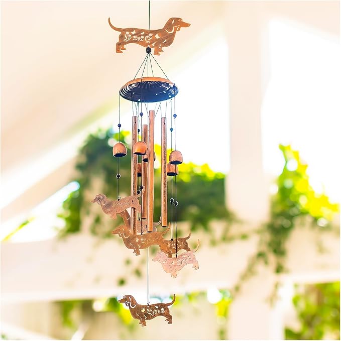 Dachshund Dog Wind Chimes Outdoor Weiner Dog Gifts for Women Men Mom Dad Best Birthday Unique Gardening Gifts Metal WindChimes for Outside/Indoors, Lawn, Patio, Home, Yard Decor, Garden Decorations