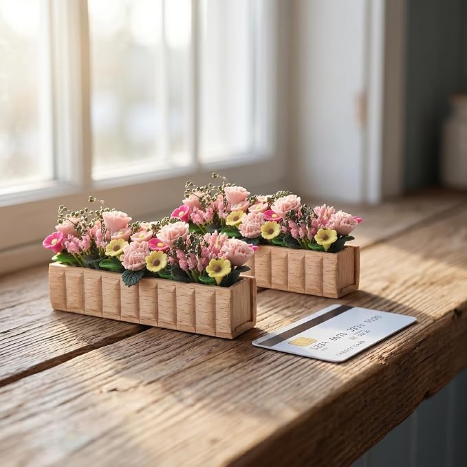 GANAZONO 2pcs Miniature Flower Bed Dollhouse Garden Planter Bed Mini Window Box Micro Landscape Decoration Fairy Garden Dollhouse Accessories