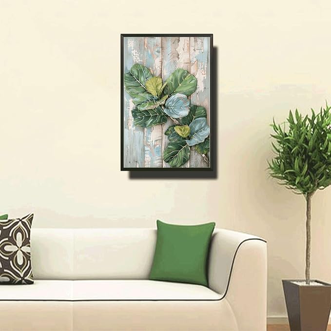 Metal Sign Tin Sign Vintage Wall Art Fiddle Leaf Fig Shabby Chic Tin Sign for Rustic Boho Decor Cottage Gardens and Vintage Art Lovers Tin Sign Gift for Restaurant 12×16 Inches with Metal Frame