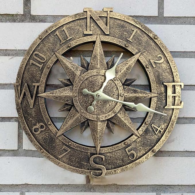 Outdoor Wall Clock 12in Garden Clock Waterproof Clocks Kitchen Home Clock for Garden, Patio and Deck -Not Silent (Bronze)