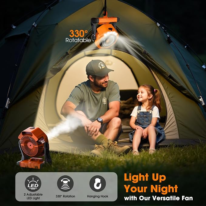 Ausic Misting Fan Portable, [Max 70H Runtime] Outdoor Cooling Camping Fans for Patio, Water Spray Mister Fan with Led Light, Beach Travel Camping Essential, 8 Inch Battery Operated Rechargeable Fan