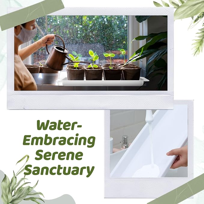 Cinnvoice 4 Pack White 24 x 8 x 1.6 Inch Rectangle Plant Saucer Large Plastic Plant Tray Water Drip Trays for Windowsill Flower Pot Planter Drainage Germination Garden Indoor Outdoor Use