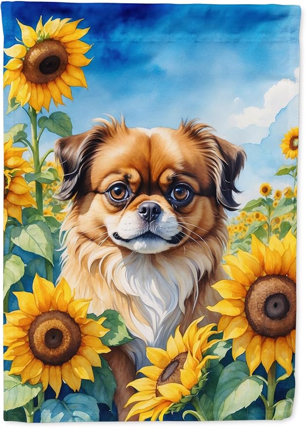 Caroline's Treasures DAC6167GF Tibetan Spaniel in Sunflowers Garden Flag Mailbox Flag Decorative Yard Flag Banner Outside Patio Artwork Yard Flower Beds, Garden Size, Multicolor