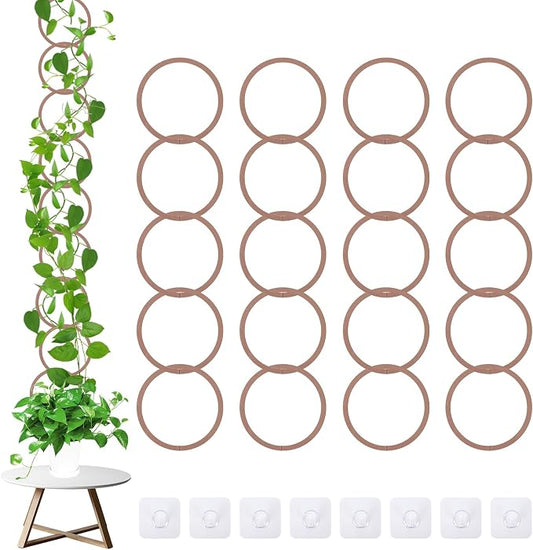 20pcs Round Chain Trellis for Climbing Plants Indoor, with 8pcs Self-Adhesive Hooks, HSSZXFR DIY Plant Climber Support for Vines and Garden Wall Trellis, for Monstera Pothos Ivy Flower