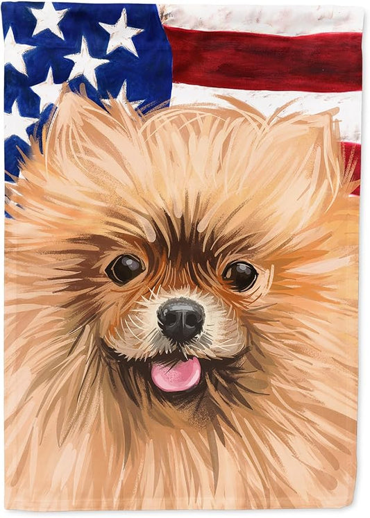 Caroline's Treasures CK6655CHF Pomeranian Dog American Flag House Flag Large Porch Sleeve Pole Decorative Outside Yard Banner Artwork Wall Hanging, Polyester, House Size, Multicolor