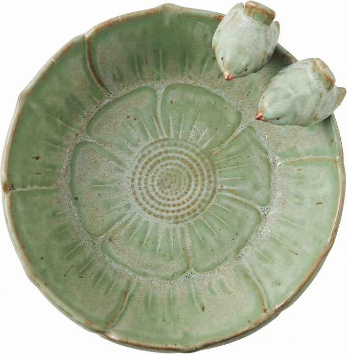 Ceramic Bird Bath for Outdoors, 8.1" Garden Bird Bath Bowl, Tabletop or Ground Birdbath Dish, Weather Resistant Bird Water Bowl for Patio, Balcony, Lawn & Garden