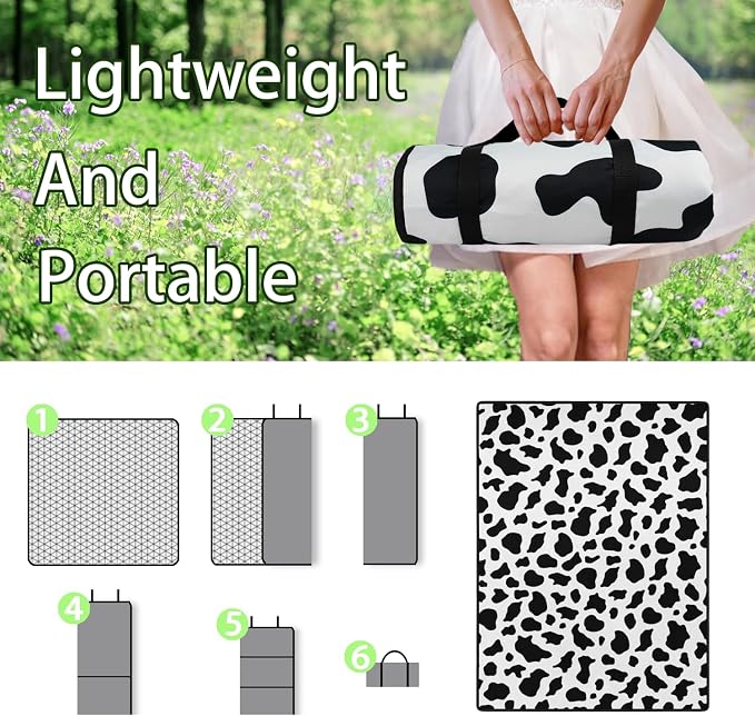 Cow Print Blankets Waterproof Foldable60’‘x80'', Portable Outdoor Picnic Mat Water Resistant for Grass,Padded Lawn & Park Blanket for Camping,Cow Print Stuff