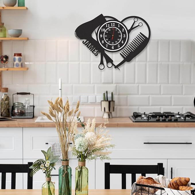 Personalized Indoor Outdoor Wall Clock, Barber Equiment Tools Metal Clock, Salon Wall Decor, Silent Non-Ticking, Barber Shop Business Modern Wall Clocks, Ideal for Shop Office Home, Hairdresser Gift