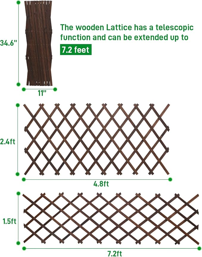 1Pack 35.4inch Wooden Lattice Wall-Expandable Plant Garden Trellis for Climbing Plants Outdoor