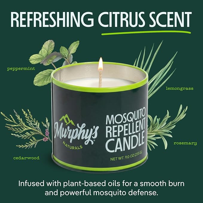 Murphy's Naturals Citronella Mosquito Repellent Candles, 9 oz (Pack of 2) | Soy & beeswax blend with rosemary, peppermint, citronella & lemongrass oils; 30-hour burn for patios & outdoor spaces