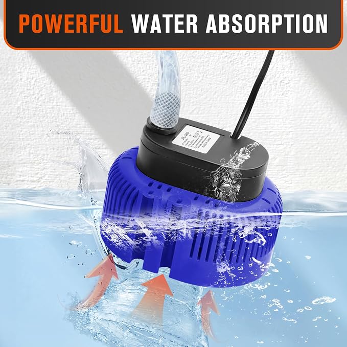 Sump Pump,Pool Cover Pump above Ground | For Swimming Pool Basement Garden Pond Tubs Draining,75W,Max Flow:850GPH,3 Adapters,25 Ft Power Cord (Blue)
