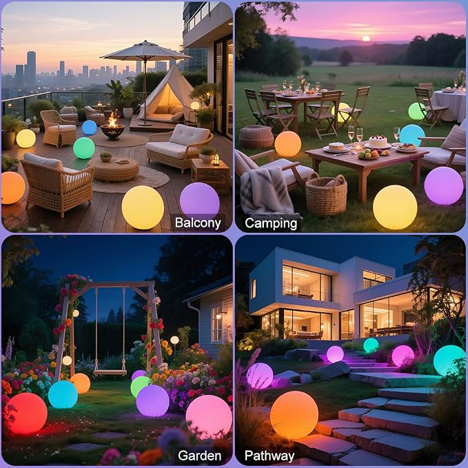 12-in Solar Garden Globe Light Outdoor, Solar Glowing Ball Light w/Remote, 16 RGB Color Changing Waterproof Large Outdoor Orb Lamp, Landscape Lighting Mood Lamp w/Ground Stake for Patio Yard Lawn Path