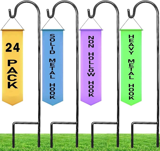 Ashman Shepherd's Hooks 35 Inch (24 Per Pack), Black, Made of Premium Metal for Hanging Solar Lights, Bird Feeders, Mason Jars, Christmas Lights, Lanterns, Garden Stakes and Wedding Décor.