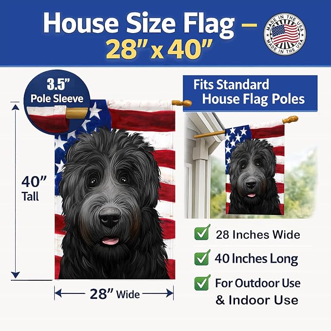 Caroline's Treasures CK6438CHF Black Russian Terrier American Flag House Flag Large Porch Sleeve Pole Decorative Outside Yard Banner Artwork Wall Hanging, Polyester, House Size, Multicolor