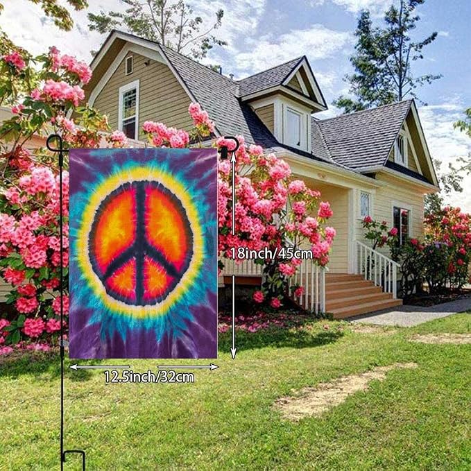 EMMTEEY World Peace Garden Flag Double Sided Burlap Decor 12.5X18 Inch Tie Dye Garden Flag Decorative Small Yard Flags for Outside