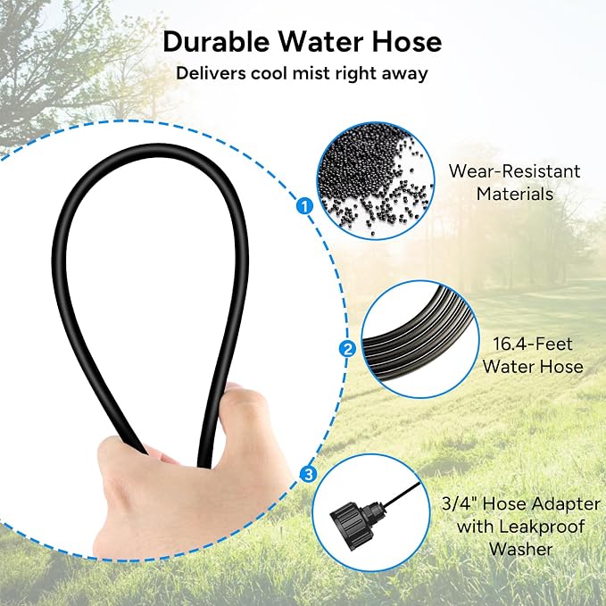 DR.PREPARE Fan Mister for Outside, Magnetic Fan Misting Kit, Mist Attachment, Portable Misting Cooling System with 16.4FT Mist Water Hosefor Patio, Backyard, Garden, Terrace, Pool (Fans Not Included)