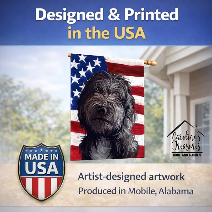 Caroline's Treasures CK6601CHF Lagotto Romagnolo American Flag House Flag Large Porch Sleeve Pole Decorative Outside Yard Banner Artwork Wall Hanging, Polyester, House Size, Multicolor