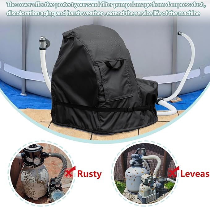 okcool Outdoor Sand Filter Pump Winter Cover,Black | Heavy Duty Waterproof UV Resistant Dust Cover Universal for Most Pool Sand Filter Equipment
