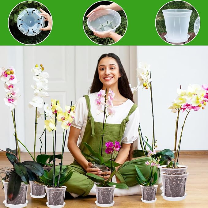 40Pack 4/5/6/7 inch Plastic Clear Nursery Pots with Saucer, 4 Sizes Garden Pots Plant Pots with Drainage Holes for Flower,Herb,Succulent,Plants, 100 pcs Plant Labels,5 Set for Indoor Outdoor