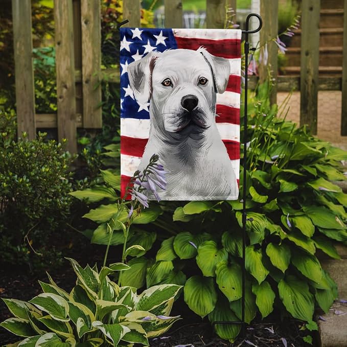 Caroline's Treasures CK6395GF American Bulldog American Flag Garden Flag Mailbox Flag Decorative Yard Flag Banner Outside Patio Artwork Yard Flower Beds, Garden Size, Multicolor