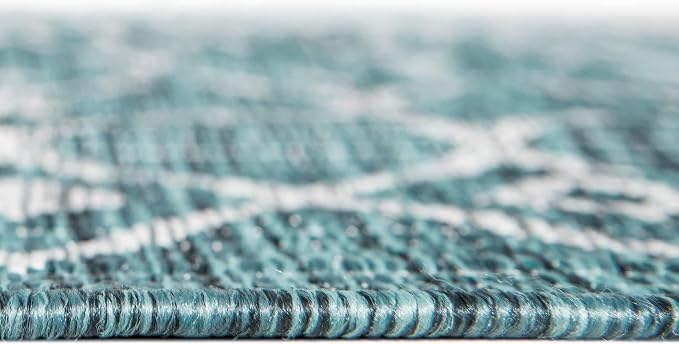 Unique Loom Outdoor Trellis Collection Area Rug - Tribal Trellis (5' 3" Octagon, Teal/ Ivory)