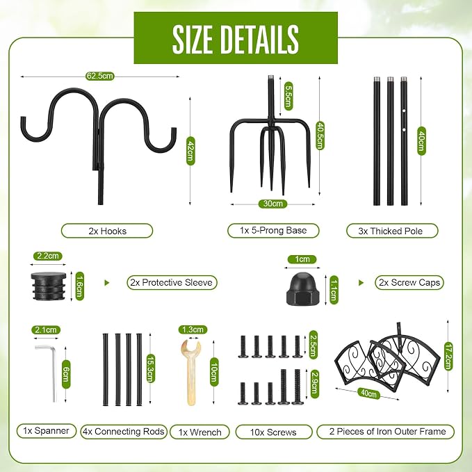 Garden Hose Holder, Upgraded Water Hose Holder, 2-in-1 Heavy Duty Hose Stand, 88Inch Freestanding Hose Hanger, Detachable Garden Hose Storage Rack with Adjustable Shepherds Hooks, Bird Feeder Pole