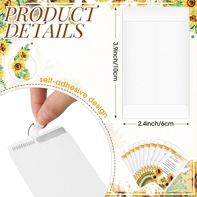 Fumete 120 Pack Sunflower Seed Packets Bulk Memorial Day Sunflower Coin Envelopes Kraft Small Celebration of Life Funeral Favors for Guests Loss of Loved One Veterans Day Gift, 3.9 x 2.4 Inch