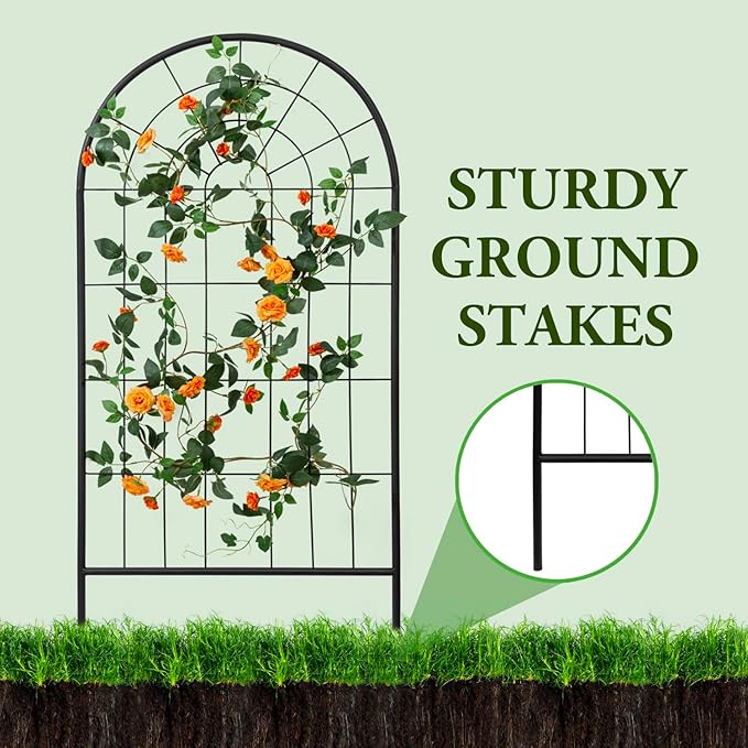 MyGift 4 Foot Arch Garden Trellis, Outdoor Trellis for Climbing Plants and Vines, Black Metal Hanging Support Frame for Fruits and Vegetables