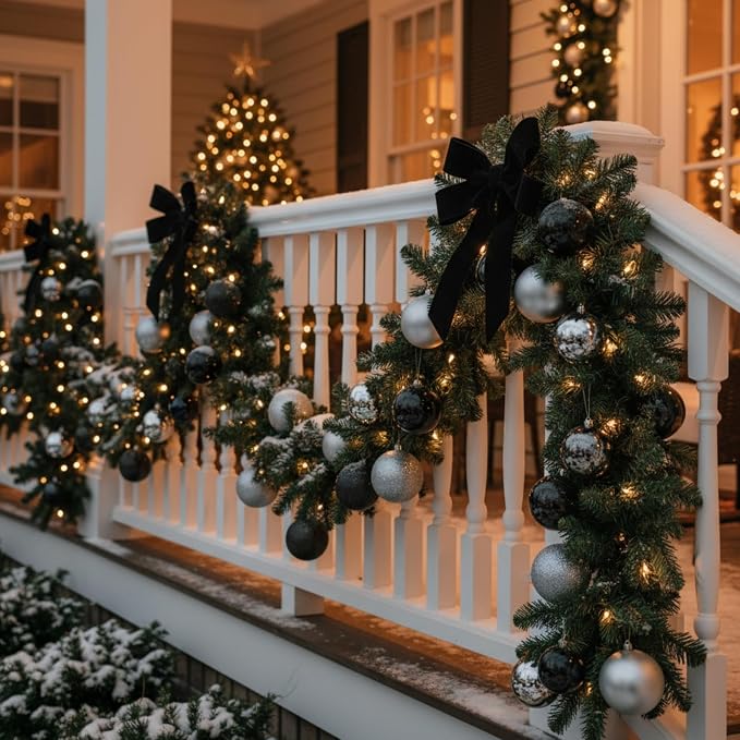 36 Pcs 20 Inches Christmas Garland Ties with Large Velvet Bows Decorative Reusable Twist Tie Bows for Banister Christmas Indoor Outdoor Holiday Wreath Decorations(Black)