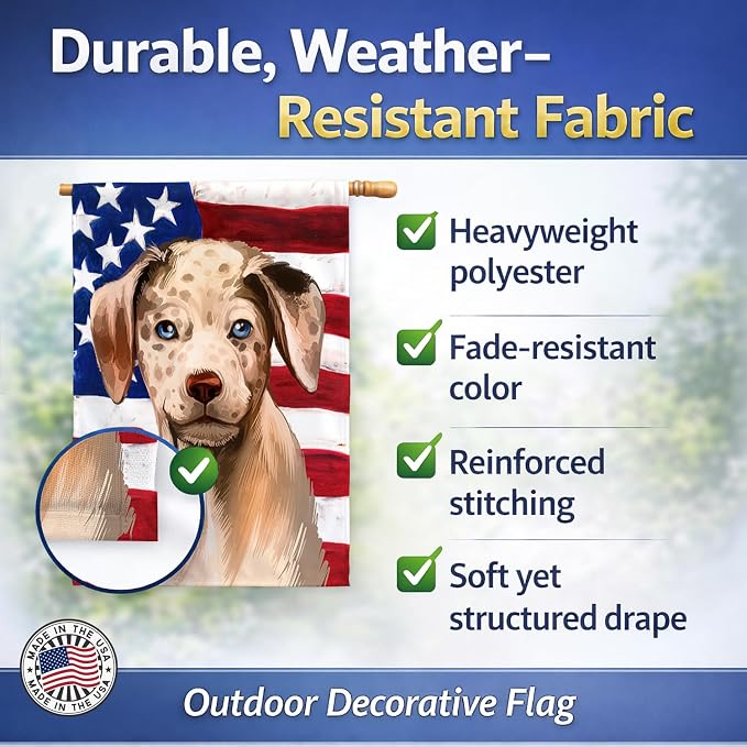Caroline's Treasures CK6479CHF Catahoula Leopard Dog American Flag House Flag Large Porch Sleeve Pole Decorative Outside Yard Banner Artwork Wall Hanging, Polyester, House Size, Multicolor