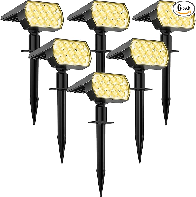 WELALO Solar Spot Lights Outdoor, [6 Pack/65 LED/3 Modes] Solar Landscape Spotlights, Solar Powered Security Lights, IP68 Waterproof Wall Lights for Outsides Walkway Yard Garden Driveway(Warm White)
