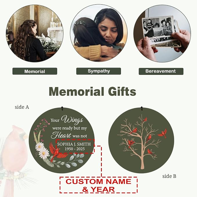 ASTARIN Personalized Large Deep Tone Cardinal Wind Chimes, Customized Memorial Gifts for Loss of Lover/Sister/Friend, Sympathy Gift Wind Chime for Condolences Remembrance(Produced in Texas)