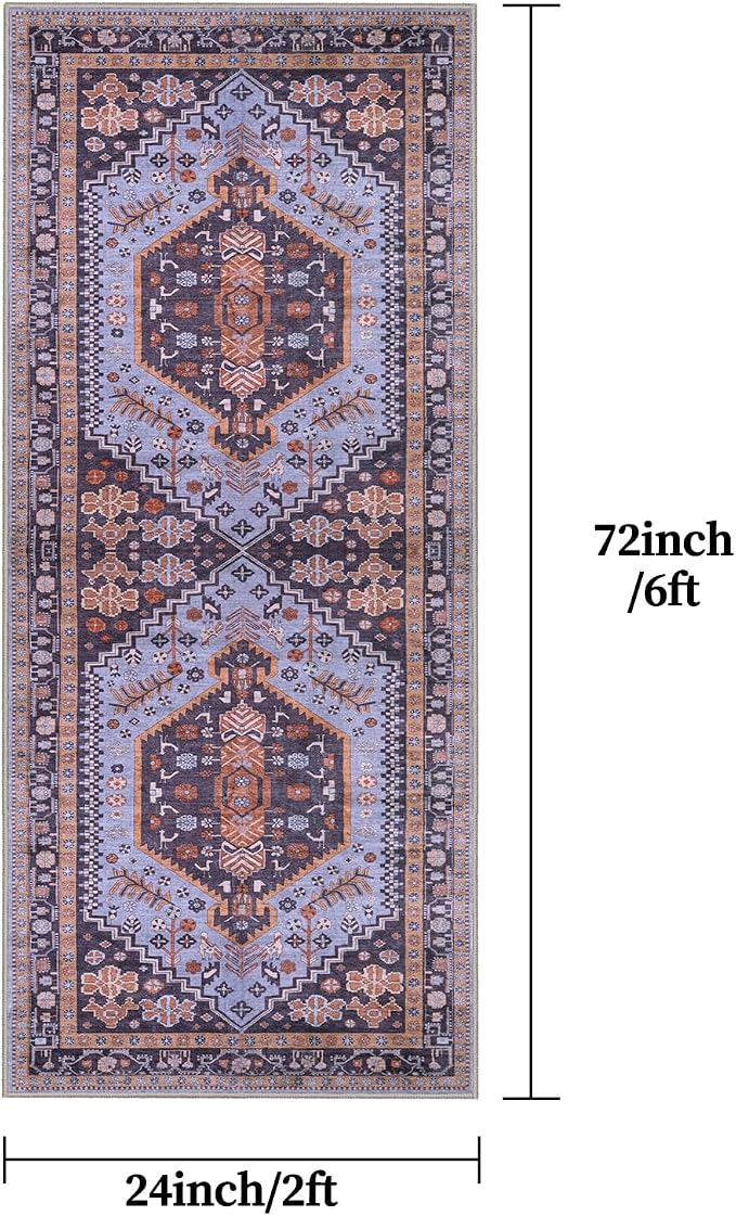 Ciicool Washable Non Slip Runner Rug,2x6ft Vintage Hallway Kitchen Rugs | Soft Oriental Indoor Mat Thin Boho Entry Carpet for Entrance Bedroom Bedside Living Room Laundry Bathroom Decor