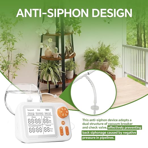 Automatic Plant Waterer Indoor with Large Display for Pot Plants, Cycle & Soak Mode Vacation Self Watering Drip Irrigation System Device Kit Office Patio Greenhouse Grow Tent Water 10-15 Plants