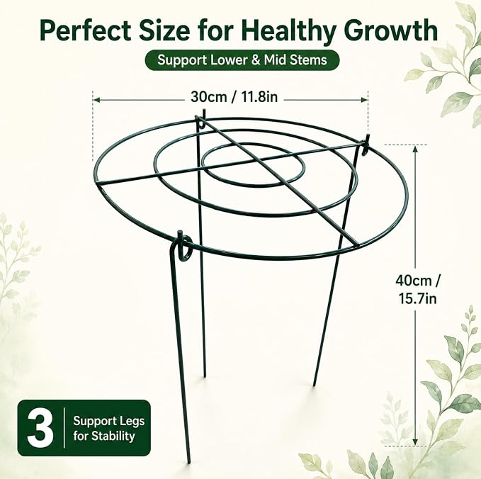 Peony Cages and Supports, 8 Pack 12 in x 15.7 in Metal Grow-Through Plant Support Rings, 3-Leg Garden Stakes for Peonies, Roses, Hydrangeas, Dahlias & Tomato Plants