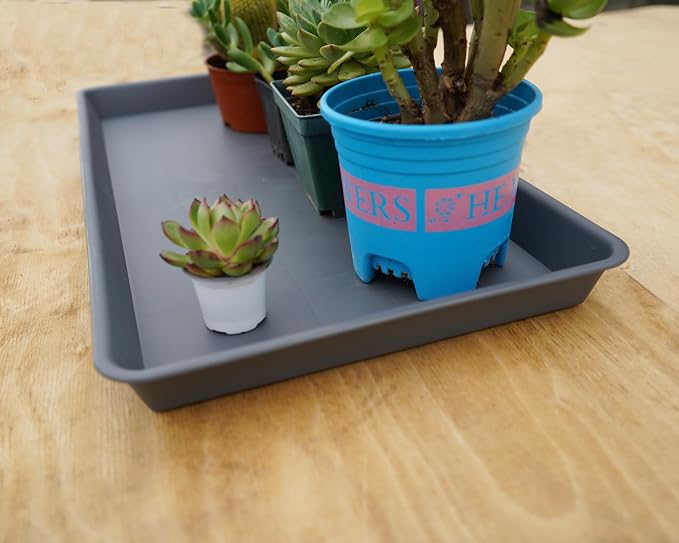 VUWEZ Rectangle Plant Tray, Plant Drip Tray, Plant Pot Saucers, Plant Germination Trays, Plant Saucers, 14.5'' x 11'' x 1.5'' (2 pack), Gray