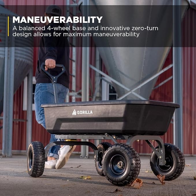 Gorilla Carts Heavy-Duty Dump Cart, Patented Quick-Release Dumping, Steel Frame, 600 lb Capacity, No-Flat 10-Inch Tires, Utility Wagon for Garden, Yard, Beach