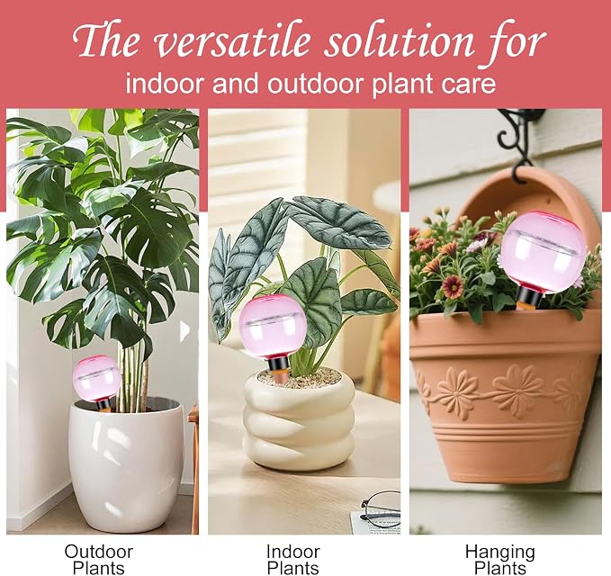 4 Pack Self Watering Globes 17oz Large Plant Watering Globes Top Fill, Self Water Planter Insert Indoor/Outdoor Plastic Water Bulbs Slow Release Terracotta for Plants, Pink