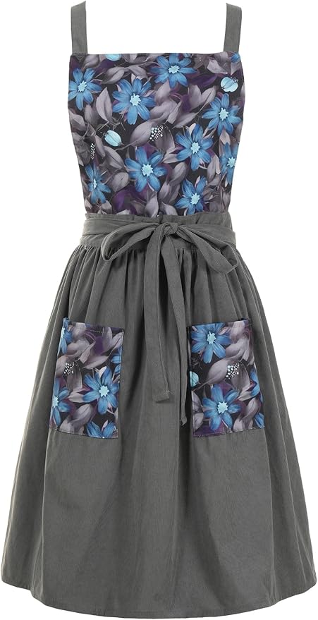 Pinknoke Vintage Pinafore Apron Dress for Women with Pockets Cute Floral Chef Aprons for Kitchen Cooking Baking Gardening