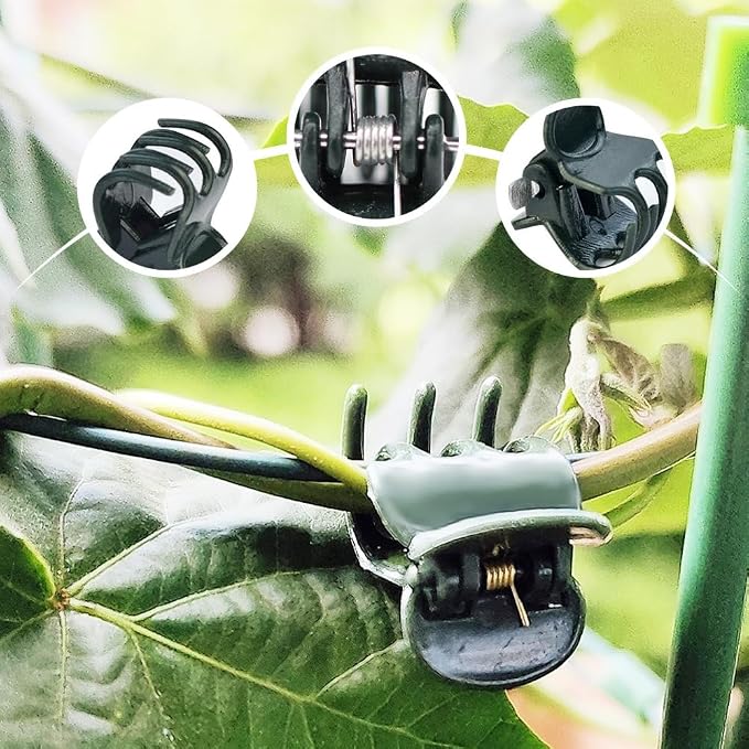 300PCS Plant Clips for Climbing Plants, Orchid Clips Plant Support Clips Secured Plastic Plant Clips, Plant Fixing Clips Reusable Garden Clips Vine Clips for Supporting Stems Vines Grow (Dark Green)