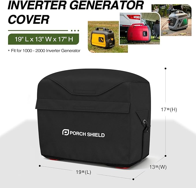 Porch Shield Outdoor Generator Cover for Most Inverter Portable Generator EU1000i 2000i Waterproof Storage Cover 19x13x17 Inches, Black