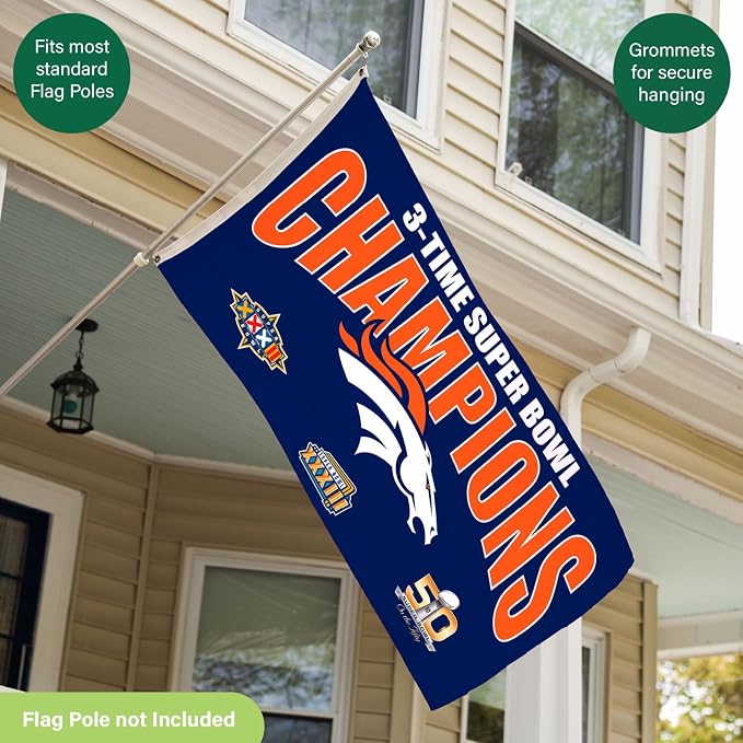Team Sports America NFL Denver Broncos Multi-Win Superbowl Champions 3x5 Flag for Outside with Grommets | Outdoor & Indoor | Heavy Duty Flag & Banner | Works with Flag Pole for Outside House