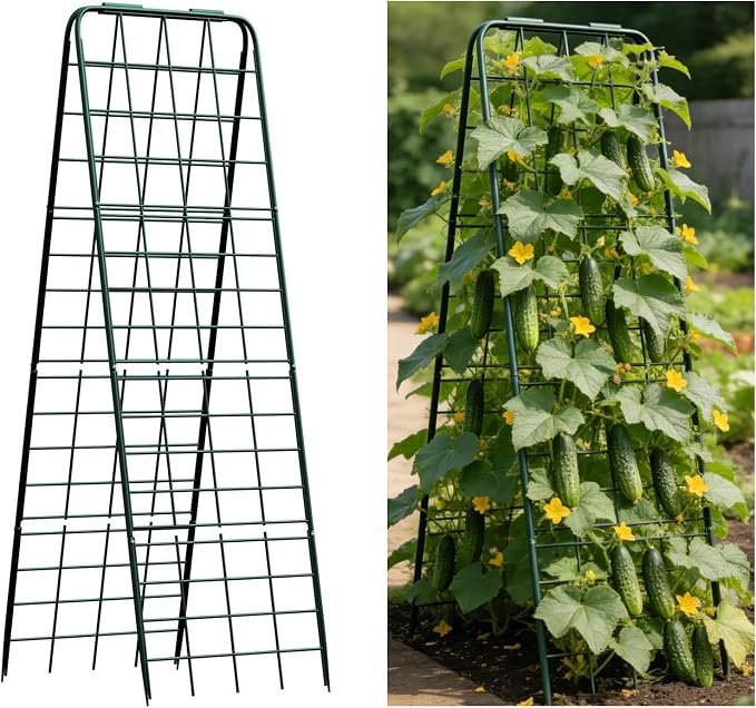 Heavy Duty Trellis for Climbing Plants, 59"x19.68" Adjustable Height Steel Cucumber Trellis, Powder Coated Metal Garden Trellis for Raised Beds,Tomatoes, Cucumbers & Outdoor Vines