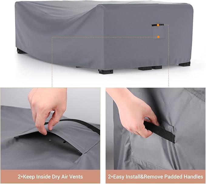 Mrrihand Heavy Duty Patio Furniture Covers, Outdoor Furniture Covers Waterproof Sectional Sofa Set, Patio Table and Chair Set Cover 124" L×71" W×29" H,Grey