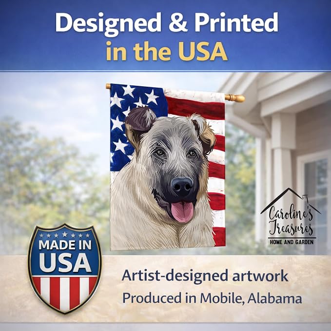 Caroline's Treasures CK6584CHF Kangal Dog American Flag House Flag Large Porch Sleeve Pole Decorative Outside Yard Banner Artwork Wall Hanging, Polyester, House Size, Multicolor
